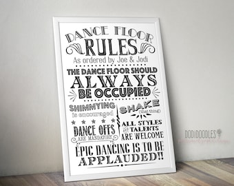 PERSONALISED RULES OF THE DANCEFLOOR VINTAGE ROSE WEDDING SIGN/PRINT 