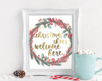 christmas cheer welcome here, Christmas, christmas print, christmas printable, christmas sign, christmas decor, Merry Christmas, quarantine