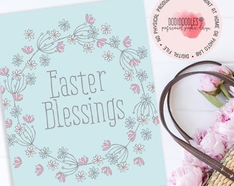 Easter Blessings Printable, Easter Printable, Easter Printables, Floral Wreath Print, Easter Home Decor, Easter Signs, wall decor, printable