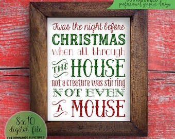 Twas the night before christmas, christmas glitter printable, the night before christmas, christmas sign, christmas sparkle typography