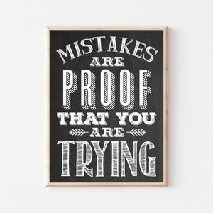 Classroom Poster, Educational Poster, Teacher Classroom Decor, Mistakes Are Proof That You Are Trying, Motivational, Positive Affirmation