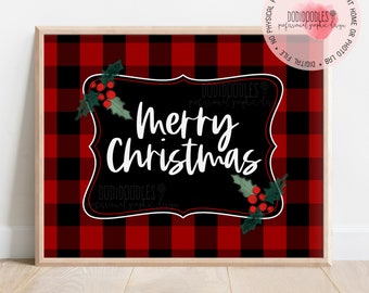 merry christmas sign, merry christmas, red black plaid, buffalo plaid, christmas buffet, plaid christmas sign, red flannel, christmas decor