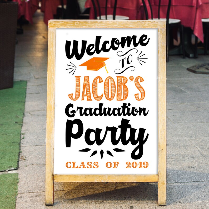 welcome to the graduation party sign custom welcome sign orange black graduation party decor welcome to graduation party sign custom