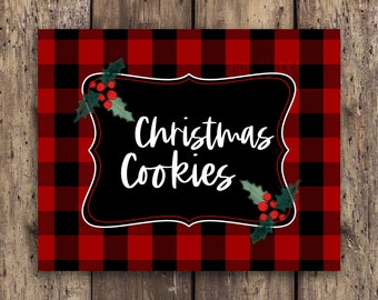 christmas cookies sign, cookie bar, red black plaid, buffalo plaid, cookie buffet, christmas sign, red flannel