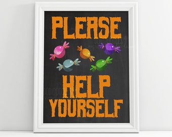 please help yourself, halloween signs, halloween sign, halloween decor, candy bowl sign, trick or treat sign, halloween treat decor sign