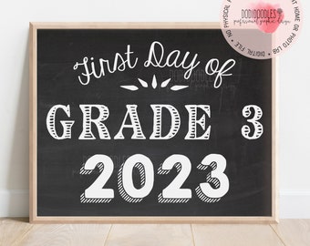 First Day of Grade 3 2023, printable third grade photo prop, First Day of School Sign, 1st Day of School, Grade Four, digital printable sign