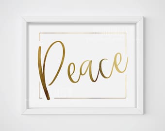 gold peace sign, peace printable, peace printable sign, peace signs, peace print, peace wall decor, christmas