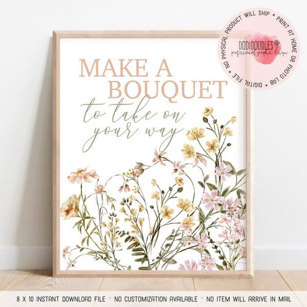 wildflower flower bar sign, bouquet bar, make a bouquet, bridal shower printable, make your own bouquet, engagement party, wedding signage