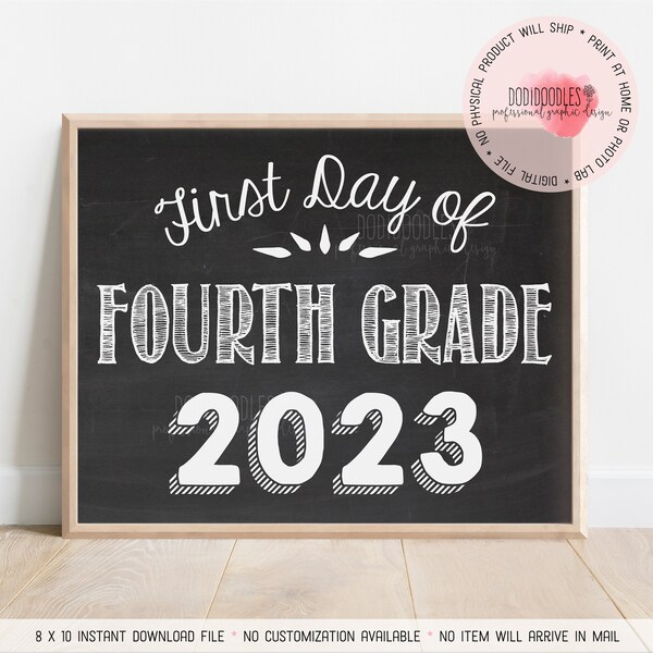 First Day of Fourth Grade 2023, printable back to school chalkboard sign, First Day of School Sign, Fourth Grade instant download
