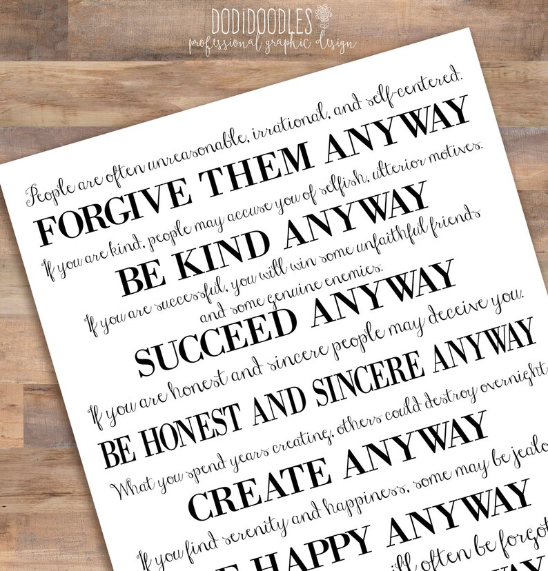 Do It Anyway Printable Art Print the Paradoxical Etsy