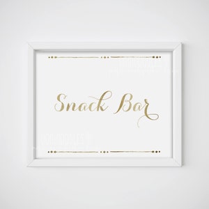 snack bar sign, snack bar, snack sign, gold sign, signs, wedding signs, wedding signage, gold wedding sign, wedding decor, wedding bar sign image 1