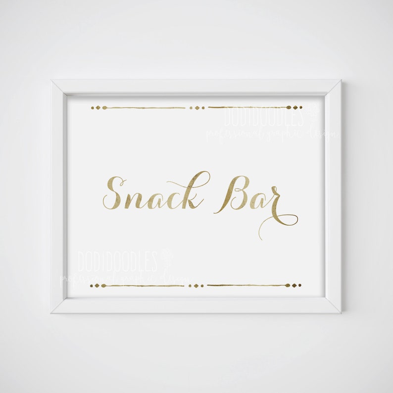 snack bar sign, snack bar, snack sign, gold sign, signs, wedding signs, wedding signage, gold wedding sign, wedding decor, wedding bar sign image 1