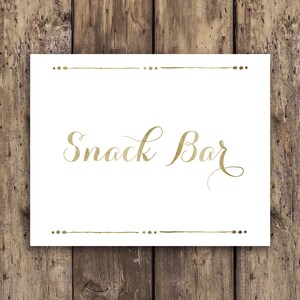 snack bar sign, snack bar, snack sign, gold sign, signs, wedding signs, wedding signage, gold wedding sign, wedding decor, wedding bar sign image 2