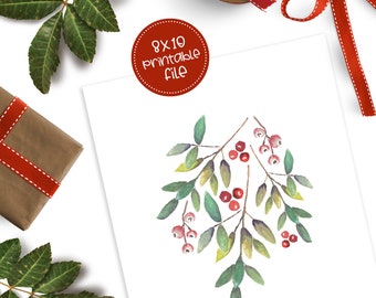 christmas printable, handpainted greenery print, greenery printable, christmas print, christmas decor, original watercolor christmas print