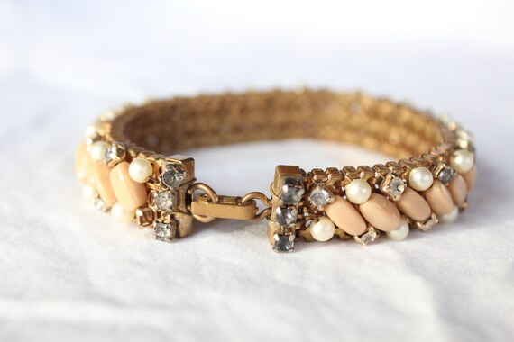 Coral, Pearl, Rhinestone Vintage Bracelet - image 2