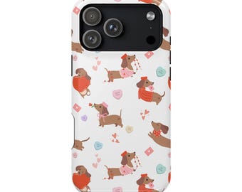 Dachshund Pattern Phone Case | Cute Wiener Dog Hearts Impact-Resistant Case
