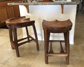 Sculpted Walnut Bar Stool Standard Height