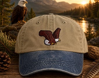 Embroidered Bald Eagle Hat, Eagle Lover Cap, Patriotic Bird Hat, Wildlife Gift, Pigment-Dyed Baseball Cap