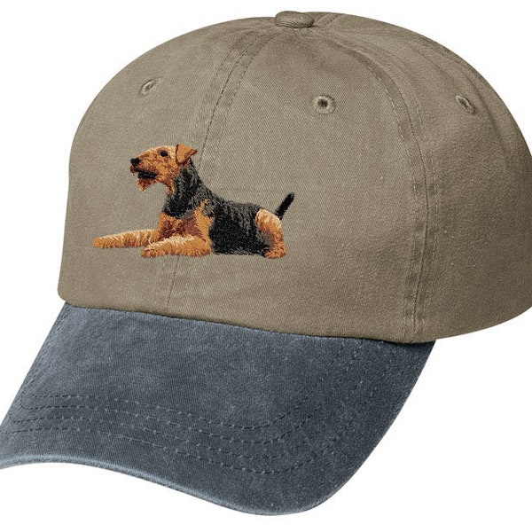 Embroidered Airedale Two Tone Pigment-Dyed Cap - Free Shipping to USA