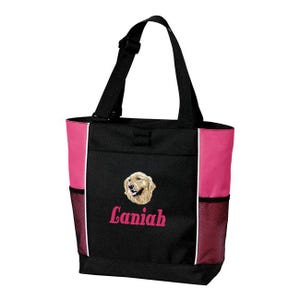 Embroidered Golden Retriever Two Tone Panel Tote - Free Shipping to USA