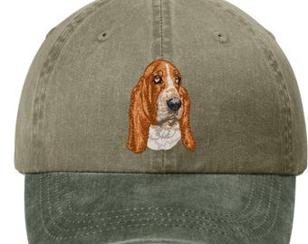 Embroidered Basset Hound Pigment-Dyed Cap - 12 Colors Available
