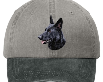Embroidered Black German Shepherd Pigment-Dyed Cap - 12 Colors Available