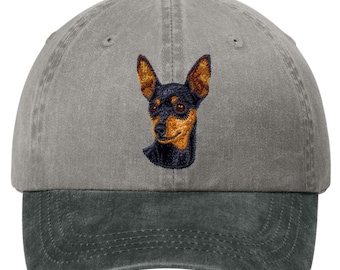 Embroidered Miniature Pinscher Pigment-Dyed Cap - 12 Colors Available