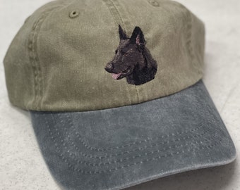 Embroidered Black German Shepherd Two Tone Pigment-Dyed Cap - Free Shipping to USA
