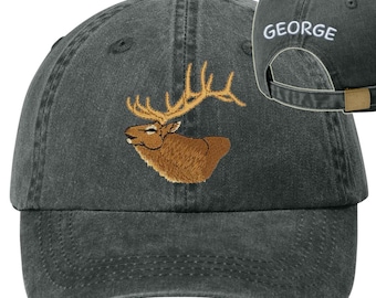 Personalized Embroidered Elk Pigment-Dyed Cap - 12 Colors Available
