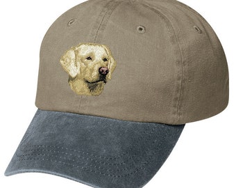 Embroidered Yellow Labrador Retriever Two Tone Pigment-Dyed Cap - Free Shipping to USA