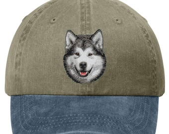 Embroidered Alaskan Malamute Pigment-Dyed Cap - 12 Colors Available