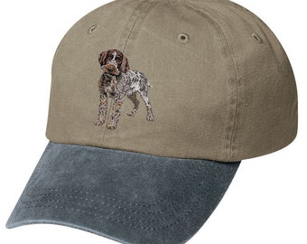 Embroidered German Wirehaired Pointer Two Tone Pigment-Dyed Cap - Free Shipping to USA