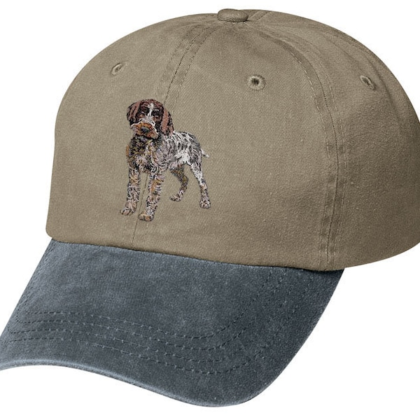 Embroidered German Wirehaired Pointer Two Tone Pigment-Dyed Cap - Free Shipping to USA