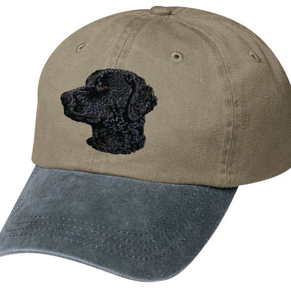 Embroidered Curly Coated Retriever Two Tone Pigment-Dyed Cap - Free Shipping to USA