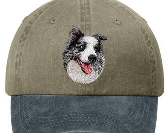 Embroidered Border Collie Pigment-Dyed Cap - 12 Colors Available