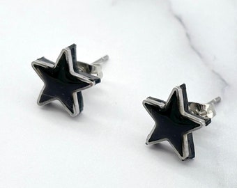 Minimalist Micro Little Black Star Studs. Min Mood Ring Color Change Cottagecore BOHO Jewelry