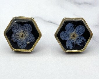 Forget Me Not Mini Micro Stud Earrings. Botanical Pressed Flower Cottagecore Jewelry