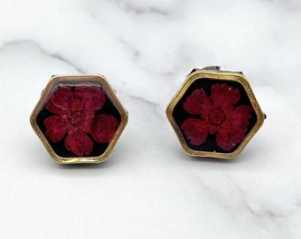 Little Red Micro Earrings. Botanical Floral Red Flower Cottagecore BOHO Jewelry