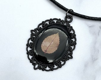 Victorian Pressed Leaf Necklace, Gothic Jewelry, Cottagecore Pendant