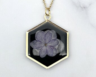 Whisper of the Woods: Botanical Pendant Necklace. Pressed Floral Hexagon Geometric Cottagecore Pastel Goth BOHO Jewelry For Her