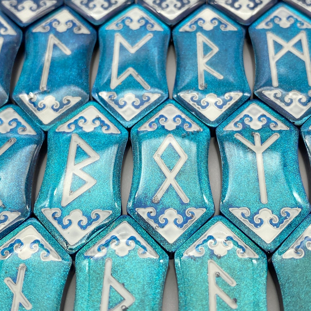 Blue Teal Chrome Runestones Resin Divination Tools Color Shift Witch ...