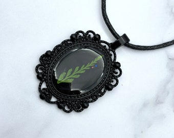 Memento Mori Black Fern Pendant: Victorian Gothic Botanical Necklace