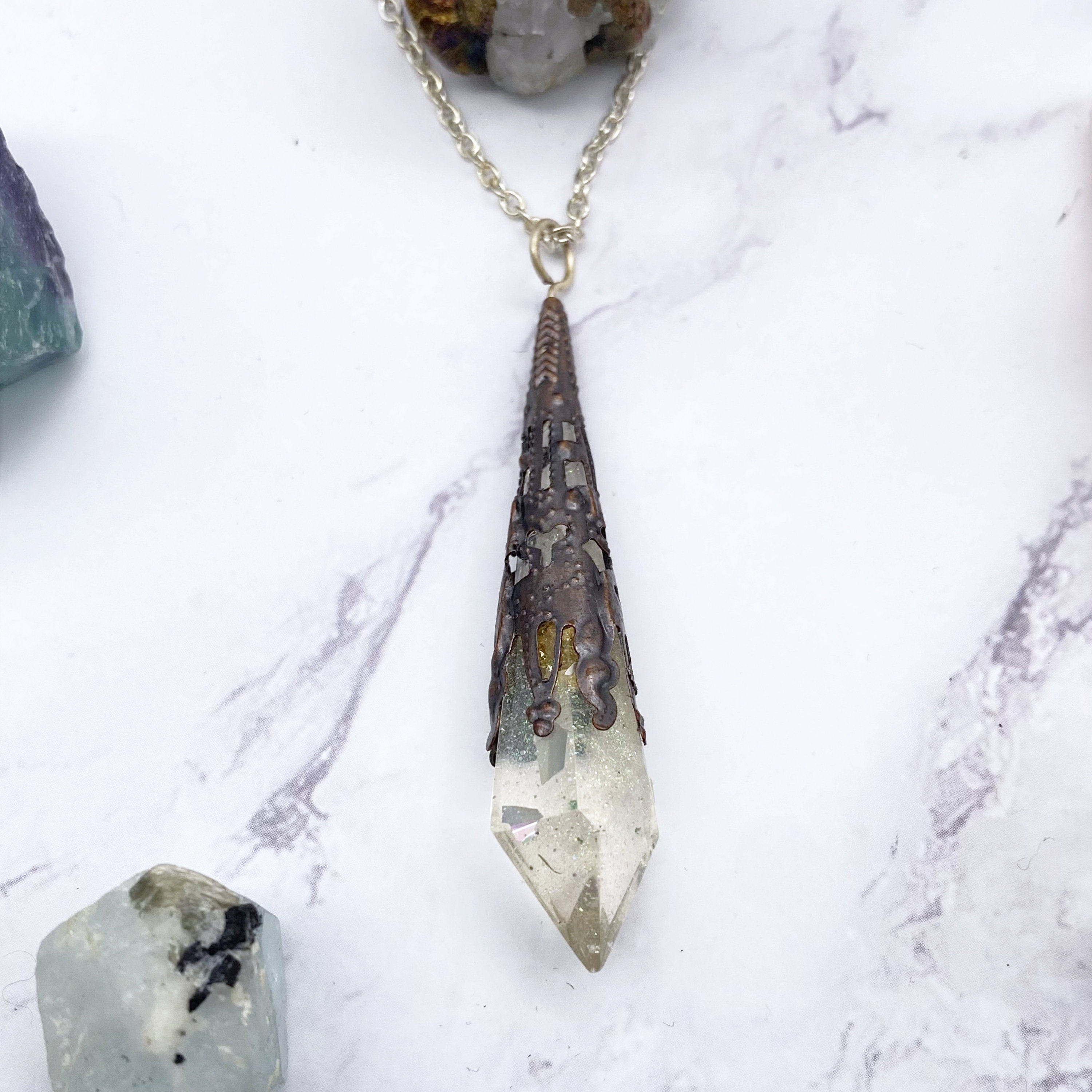 Green Pendulum Pendant Necklace Handmade resin necklace Wiccan Pendulum Necklace Occult Goth Gift Witch Divination Pendant