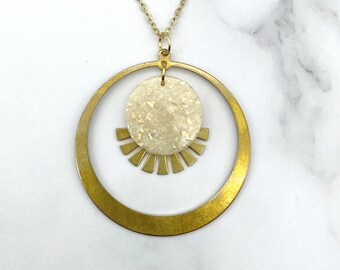 Golden Minimalistic Geometric Celestial Necklace. Simple BOHO Jewelry