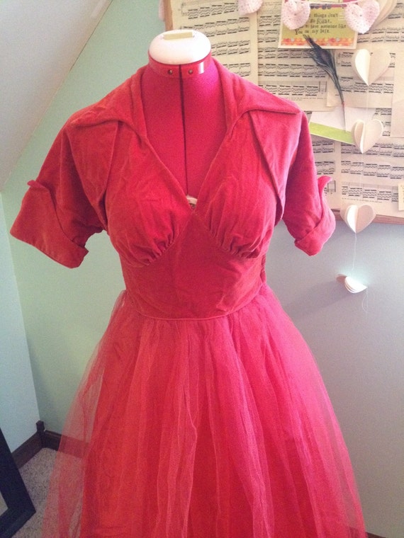 Vintage Velvet Evening Gown in Blood Orange