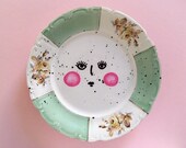 Wall plates, wall plate, portrait, vintage plate, porcelain, drawing, wall decoration, face, illustration, art, hand painted, green,