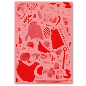 Risograph Poster, Print, Riso, pink, red, Plakat, Din A4, Pattern, stamp