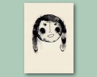 Risograph print, portrait, child, riso print, screen print poster, Din A5, stamp print