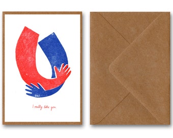 I like you, postcard, greeting card, RISO, birthday, greeting card, folding card, like screen print