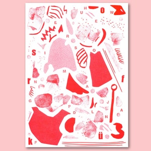 RISOGRAPH Poster, Print, RISO, pink, red, Plakat, Din A4, Pattern, stamp, screen print, Siebdruck, Druck, Grafik, Illustration, Stamping